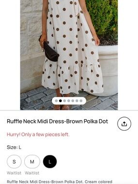 Polka Dot Ruffle-Hem Midi Dress in Cream and Brown
